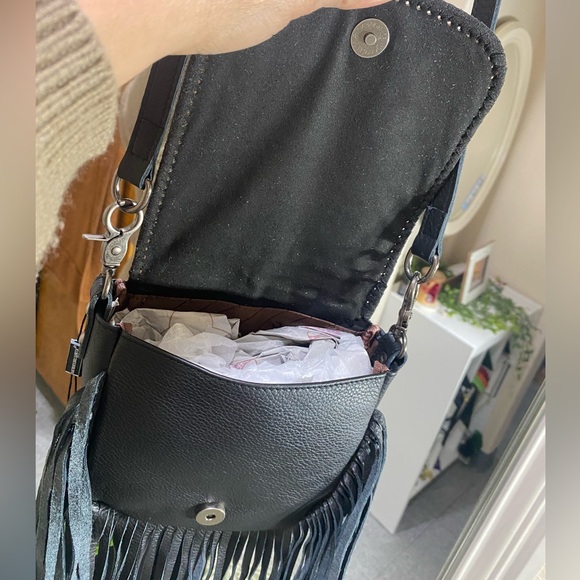 Montana West Black Leather Crossbody Bag with Fringe - Picture 3 of 5